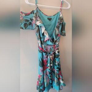 Marciano Los Angeles floral slit tie dress  spaghetti strap wrap small